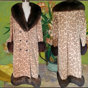 Vintage 1960's leopard leather suede fur maxi coat medium